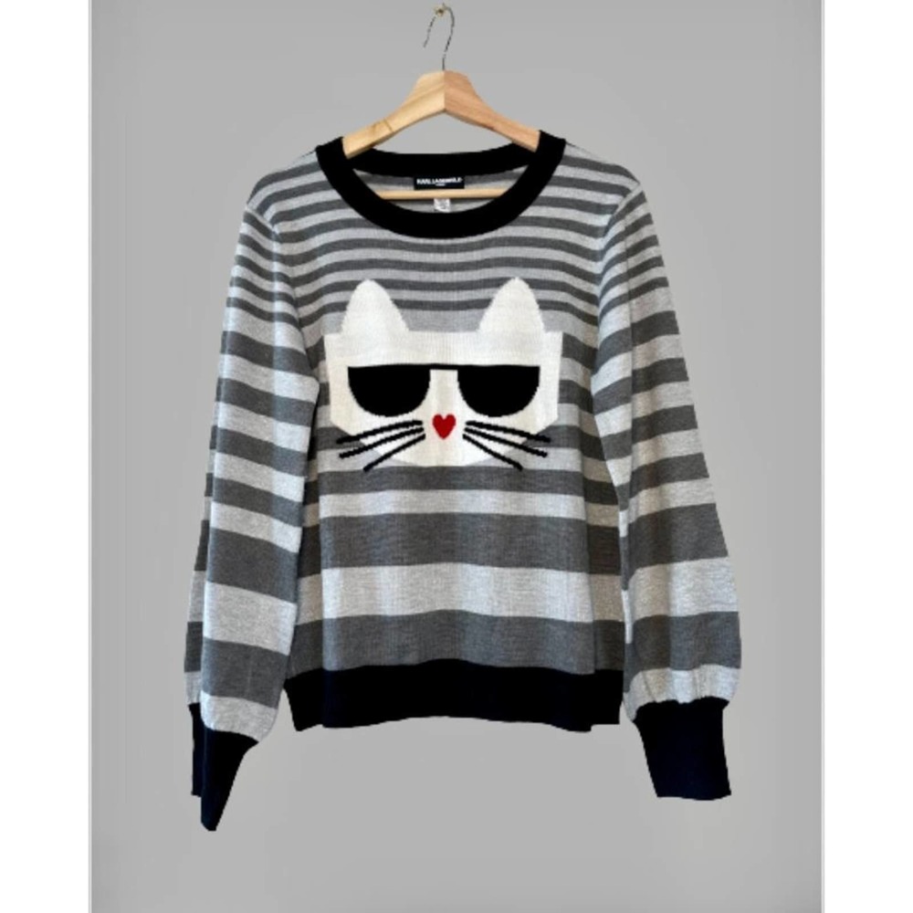 NWT Karl Lagerfeld striped sweater M and XL Crew Neck Choupette Lagerfeld